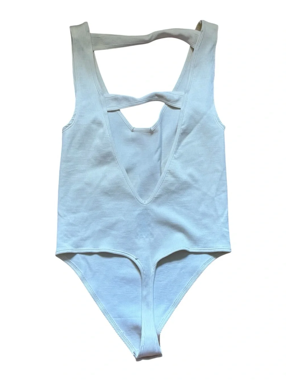 Anthropologie Cream White V-Neck Bodysuit Tank Top Ribbed Womens Small / Medium - Picture 2 of 4